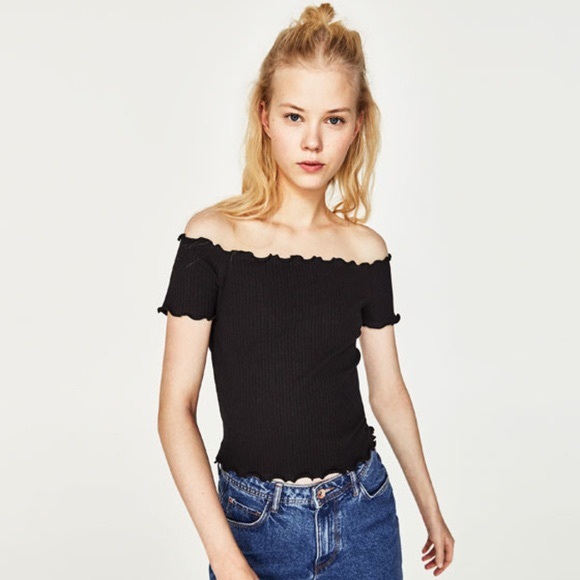 Zara black off the shoulder crop top - Picture 2 of 3